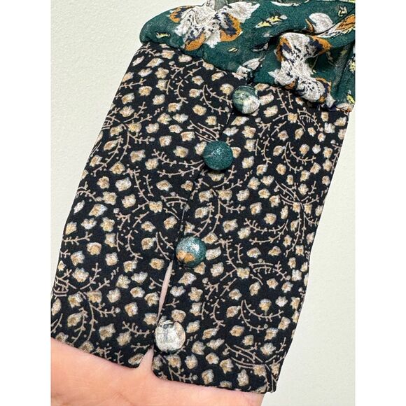 ALLISON NEW YORK Emerald Green Floral Print Tassel Tie Blouse, Sz S - Picture 9 of 12